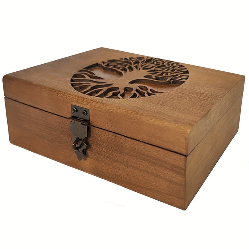 Baum-des-Lebens-Schatulle „Wurzelwerk" – handgefertigte Box aus Paulownia-Holz