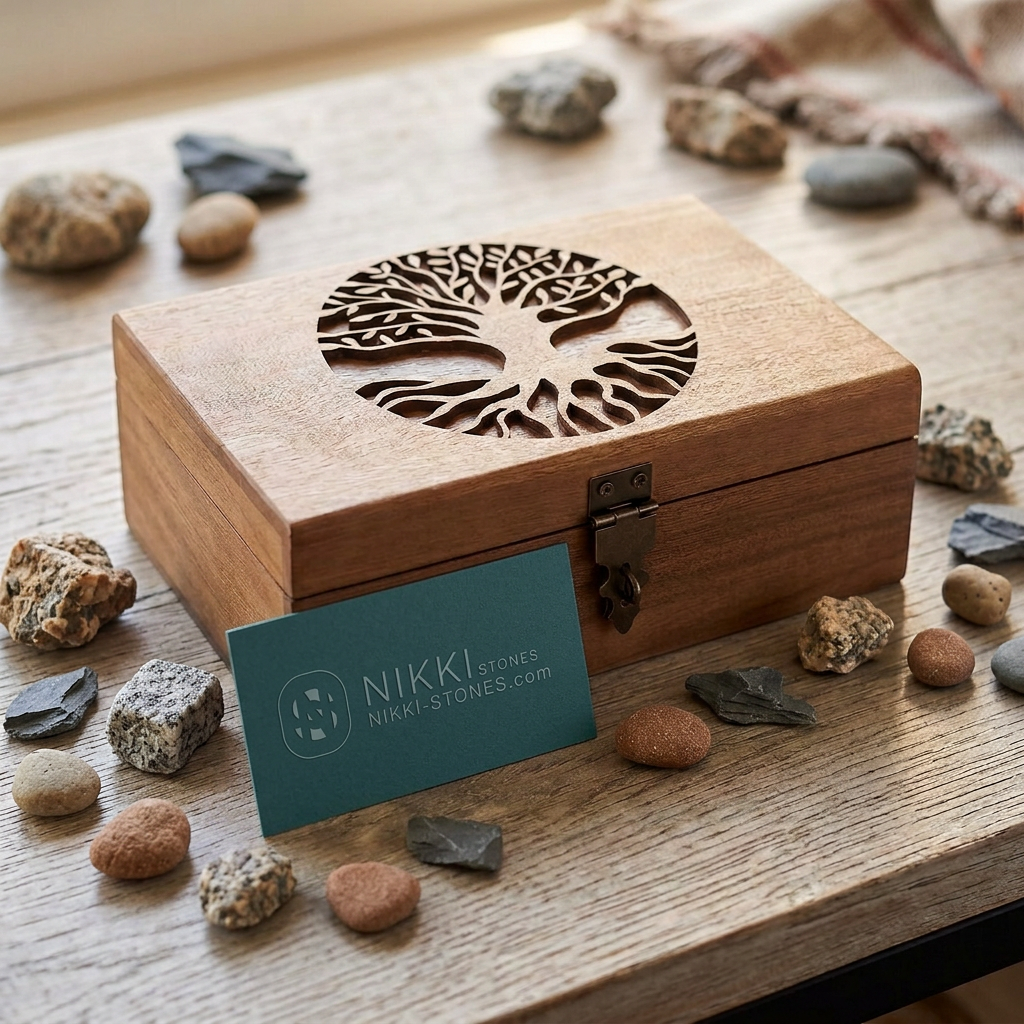 Baum-des-Lebens-Schatulle „Wurzelwerk" – handgefertigte Box aus Paulownia-Holz