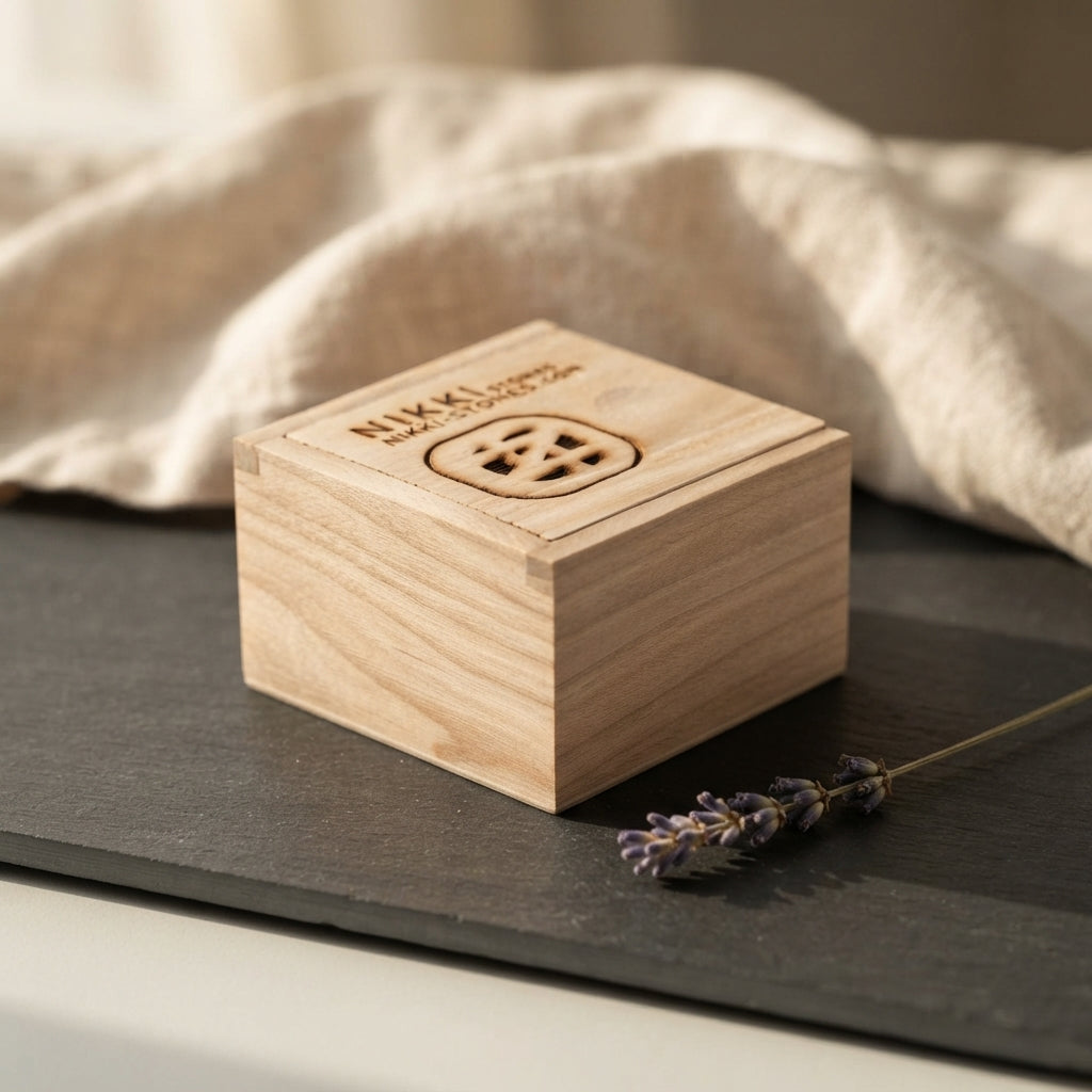 Holzbox mit Gravur – 8,4 × 8,5 × 5 cm (B × T × H)