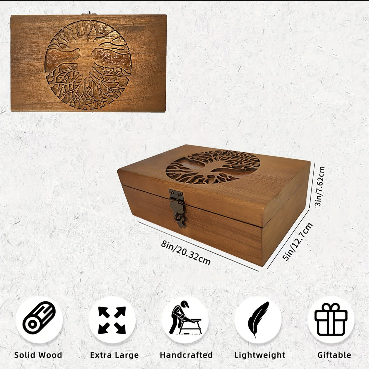 Baum-des-Lebens-Schatulle „Wurzelwerk" – handgefertigte Box aus Paulownia-Holz